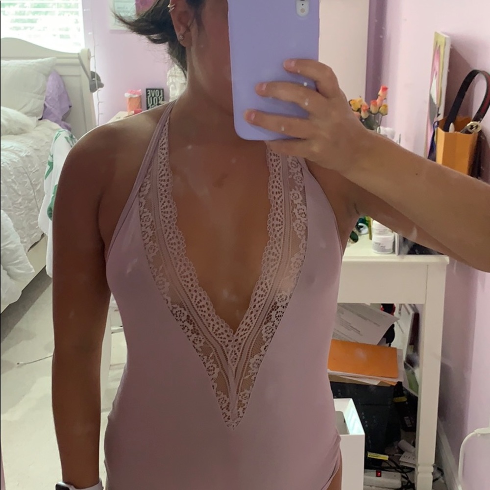 pink beige express lace bodysuit